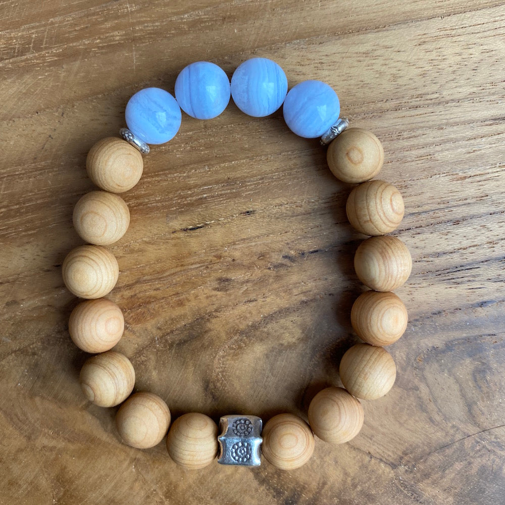 Blue Lace Agate Like Gemstone Beaded Bracelet For Therapy And Gift | SHEIN  USA
